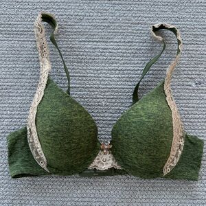 Soma Intimates Heather Olive Green Microfiber Lace Embraceable Demi Bra Sz 34A